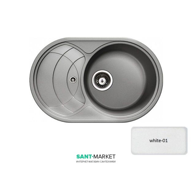 Мойка для кухни Adamant Shell 775х495 мм искусственный гранит белый 4824296101801