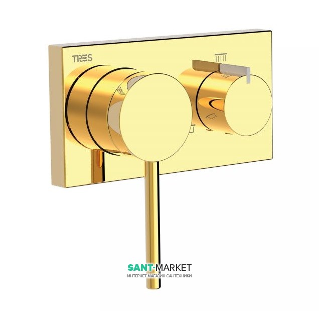 Смеситель для душа встраиваемый Tres 3V однорычажный латунь золото 21027399OR