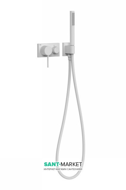 Смеситель для душа встраиваемый Tres 3V однорычажный с ручным душем латунь белый матовый 21027391BM