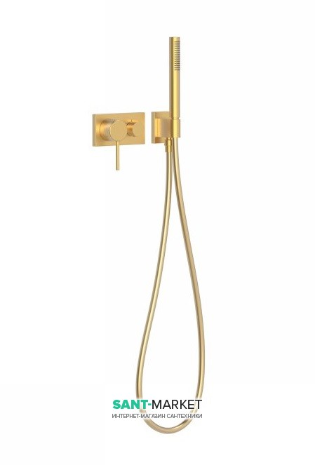 Смеситель для душа встраиваемый Tres 3V однорычажный с ручным душем латунь золото матовый 21027391OM