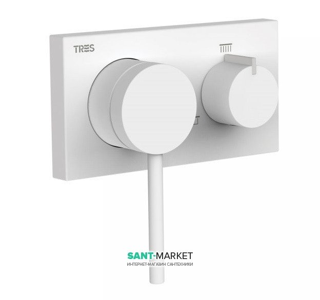 Смеситель для душа встраиваемый Tres 3V однорычажный латунь белый матовый 21027399BM