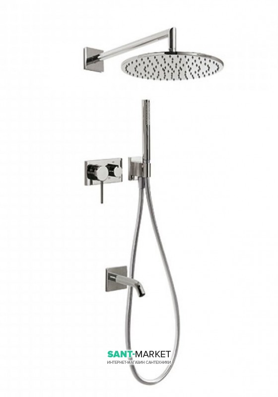 Душевая система скрытого монтажа Tres 3V с изливом для ванны сталь 21027313AC