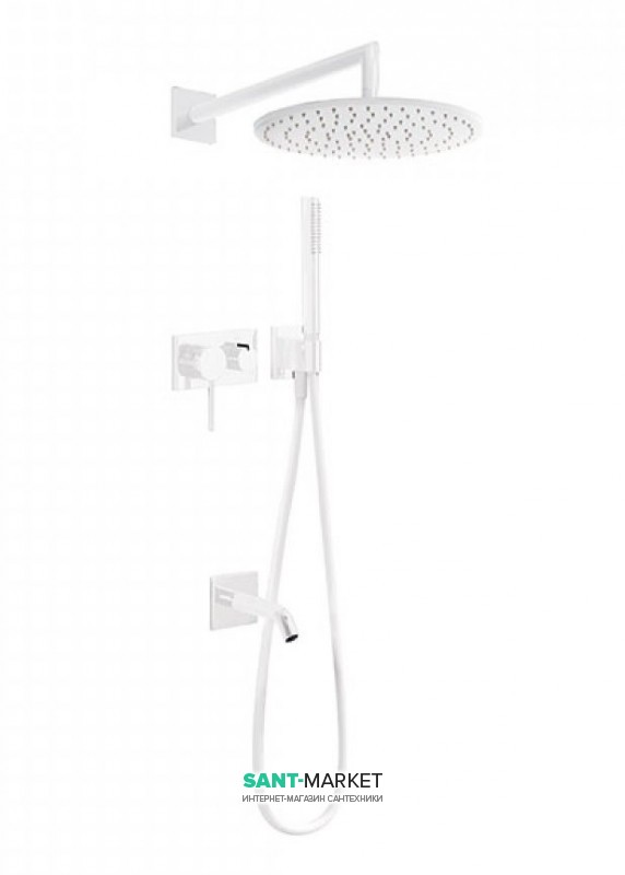 Душевая система скрытого монтажа Tres 3V с изливом для ванны белый матовый 21027313BM