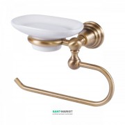 Тримач для рушників з мильницею зліва Tres Retro-Tres настінний метал/кераміка зістарена латунь/білий 5246361151