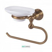 Держатель для полотенец с мыльницей слева Tres Retro-Tres настенный металл/керамика состаренная латунь матовый/белый 02463611LM