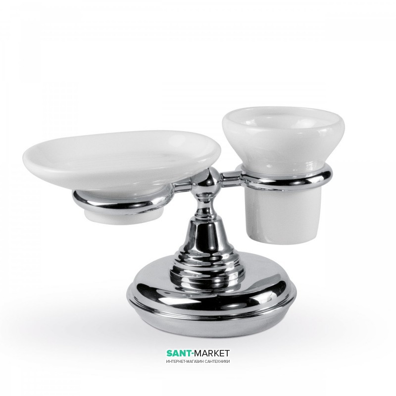 Мильниця і стакан для зубних щіток Tres Retro-Tres з настільним тримачем кераміка/метал білий/хром 12463613