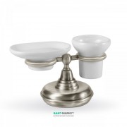 Мыльница и стакан для зубных щеток Tres Retro-Tres с настольным держателем керамика/металл белый/сталь 02463613AC