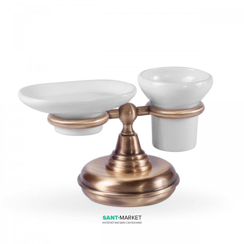 Мильниця і стакан для зубних щіток Tres Retro-Tres з настільним тримачем кераміка/метал білий/зістарена латунь 5246361351