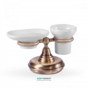 Мыльница и стакан для зубных щеток Tres Retro-Tres с настольным держателем керамика/металл белый/состаренная латунь 5246361351