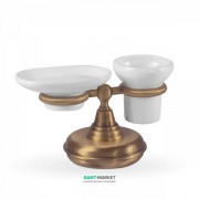 Мыльница и стакан для зубных щеток Tres Retro-Tres с настольным держателем керамика/металл белый/состаренная латунь матовый 02463613LM