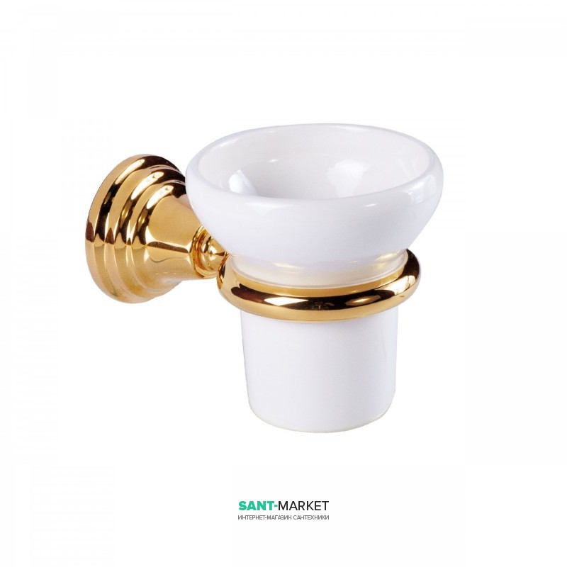 Стакан для зубных щеток Tres Retro-Tres с настенным держателем керамика/металл белый/золото 02463612OR