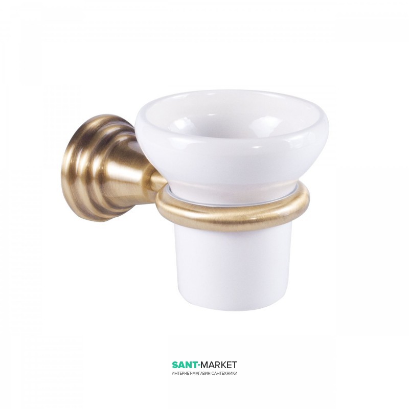 Стакан для зубных щеток Tres Retro-Tres с настенным держателем керамика/металл белый/состаренная латунь 5246361251