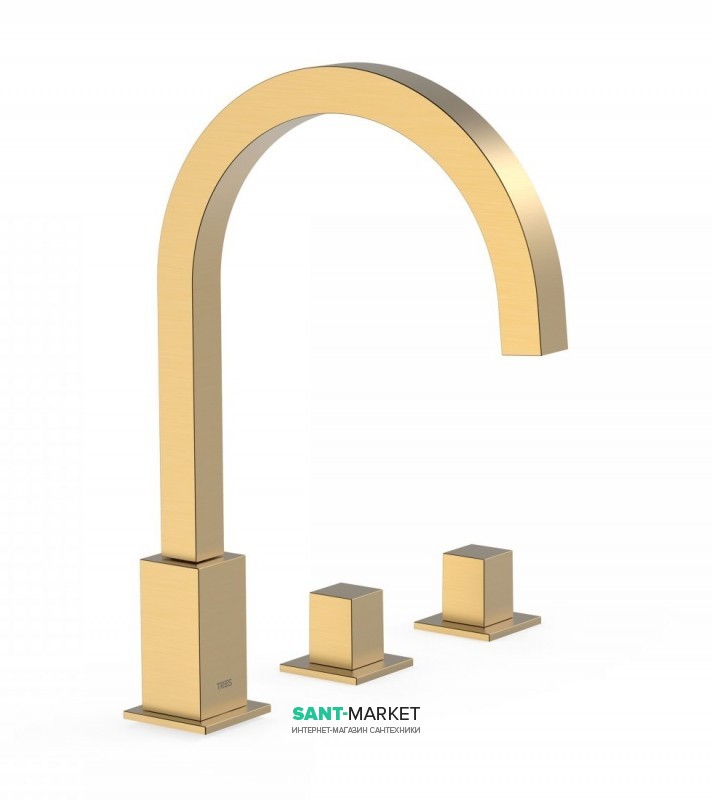 Смеситель для ванной Tres Cuadro colors двухвентильный монтаж на борт ванны золото матовый 00810503OM