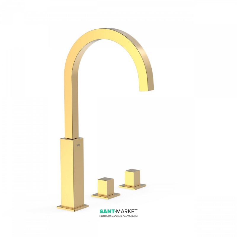 Змішувач для ванної Tres Cuadro colors двовентильний монтаж на борт ванни золото 00810504OR