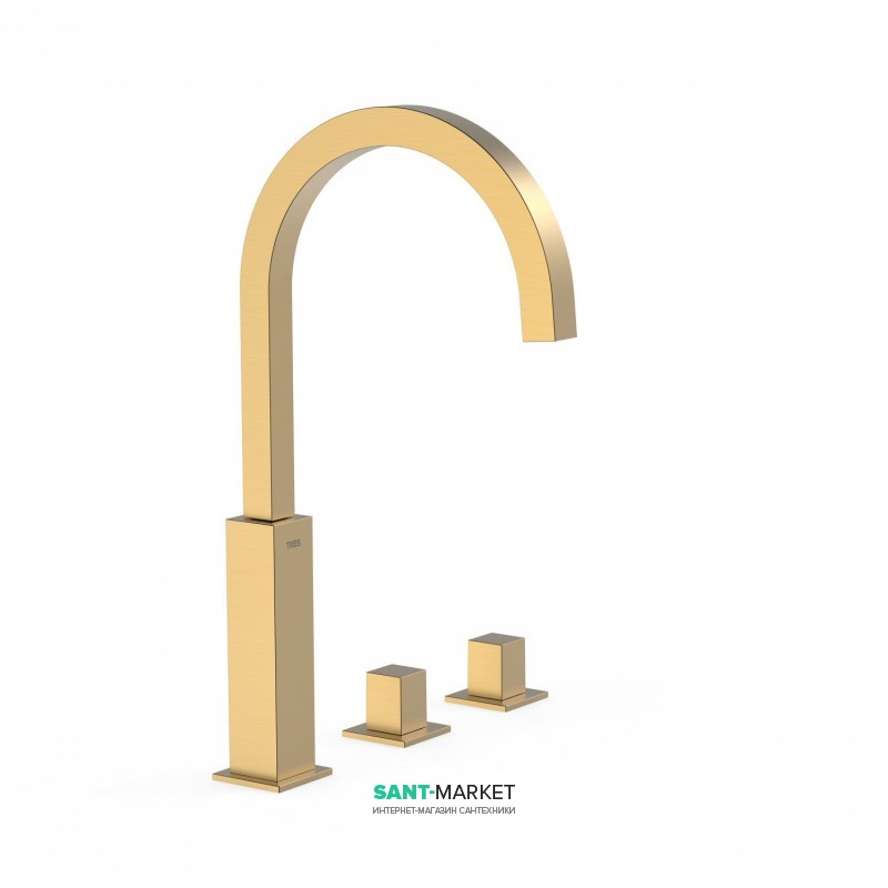 Змішувач для ванної Tres Cuadro colors двовентильний монтаж на борт ванни золото матовий 00810504OM