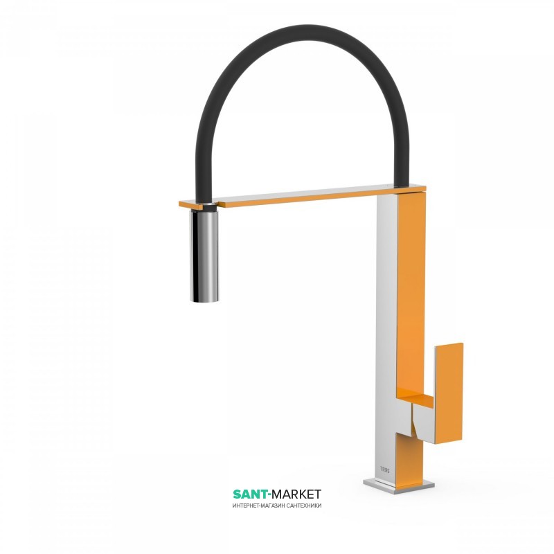 Смеситель для кухни Tres Top Tres colors с выдвижной лейкой янтарно-желтый/хром 00648701AM
