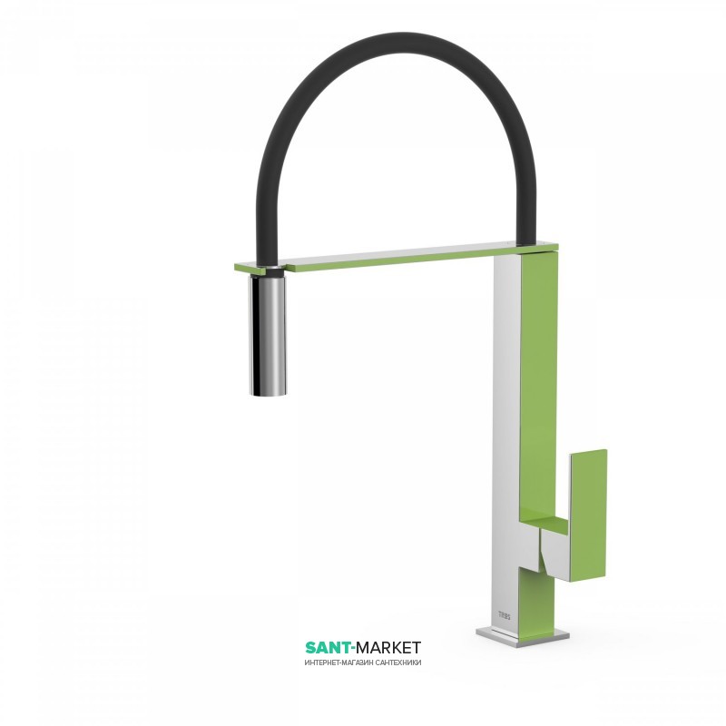 Змішувач для кухні Tres Top Tres colors з висувною лійкою зелений/хром 00648701VE