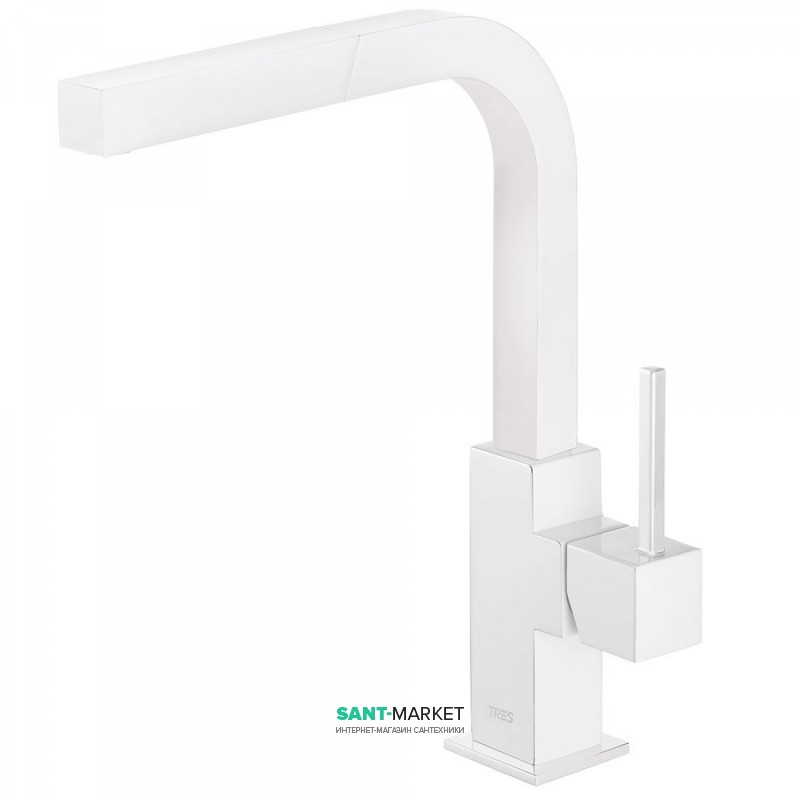 Смеситель для кухни Tres Top Tres colors с выдвижной лейкой белый матовый 006437BM