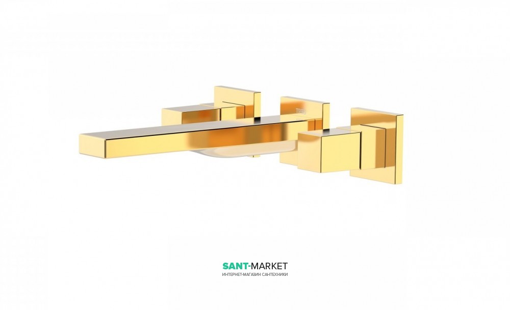 Смеситель для раковины Tres Cuadro сolors настенный двухвентильный золото 00815301OR