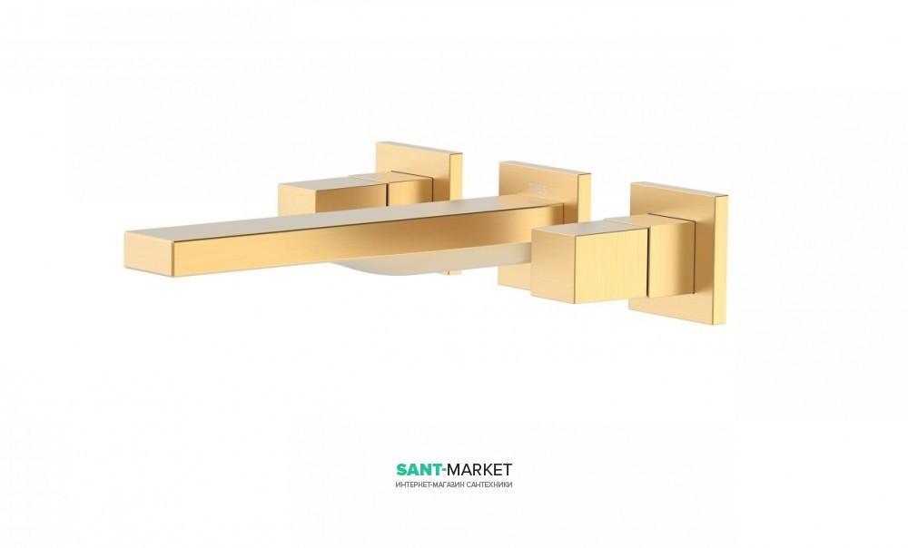 Смеситель для раковины Tres Cuadro сolors настенный двухвентильный золото матовый 00815301OM