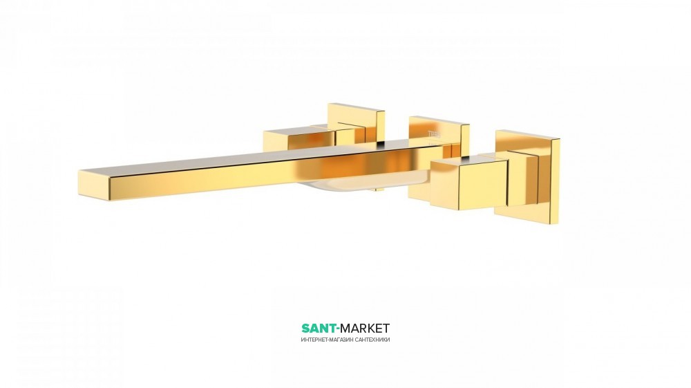 Смеситель для раковины Tres Cuadro сolors настенный двухвентильный золото 00815401OR