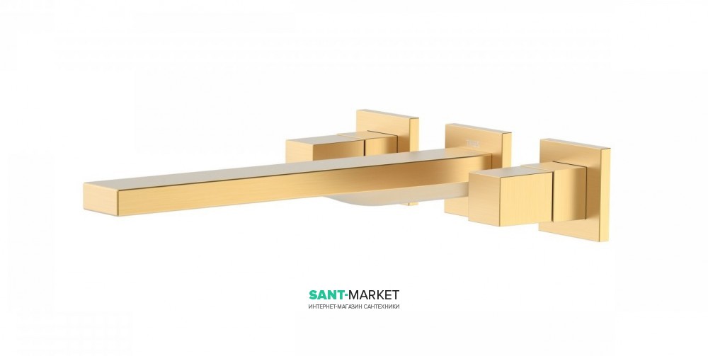 Смеситель для раковины Tres Cuadro сolors настенный двухвентильный золото матовый 00815401OM