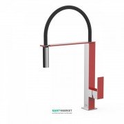 Змішувач для кухні Tres Top Tres colors з висувною лійкою червоний/хром 00648701RO