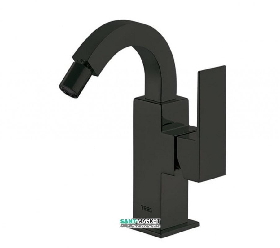 Змішувач для біде Tres Cuadro colors одноважільний з поворотним виливом чорний матовий 00612402NM