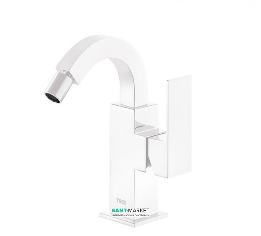 Смеситель для биде Tres Cuadro colors однорычажный с поворотным изливом белый матовый 00612402BM