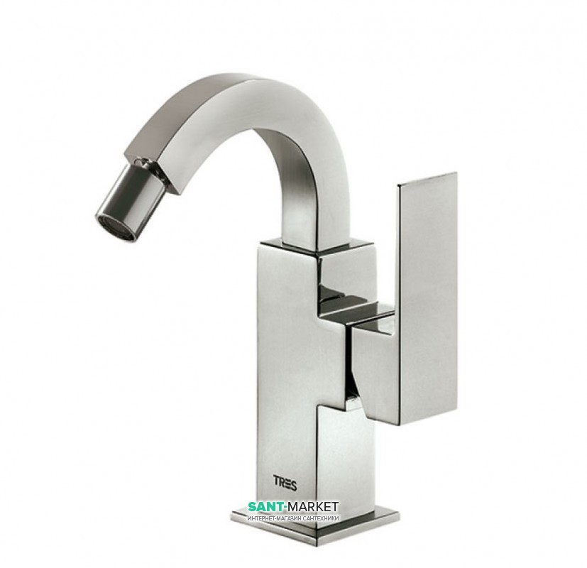 Смеситель для биде Tres Cuadro colors однорычажный с поворотным изливом сталь 00612402AC
