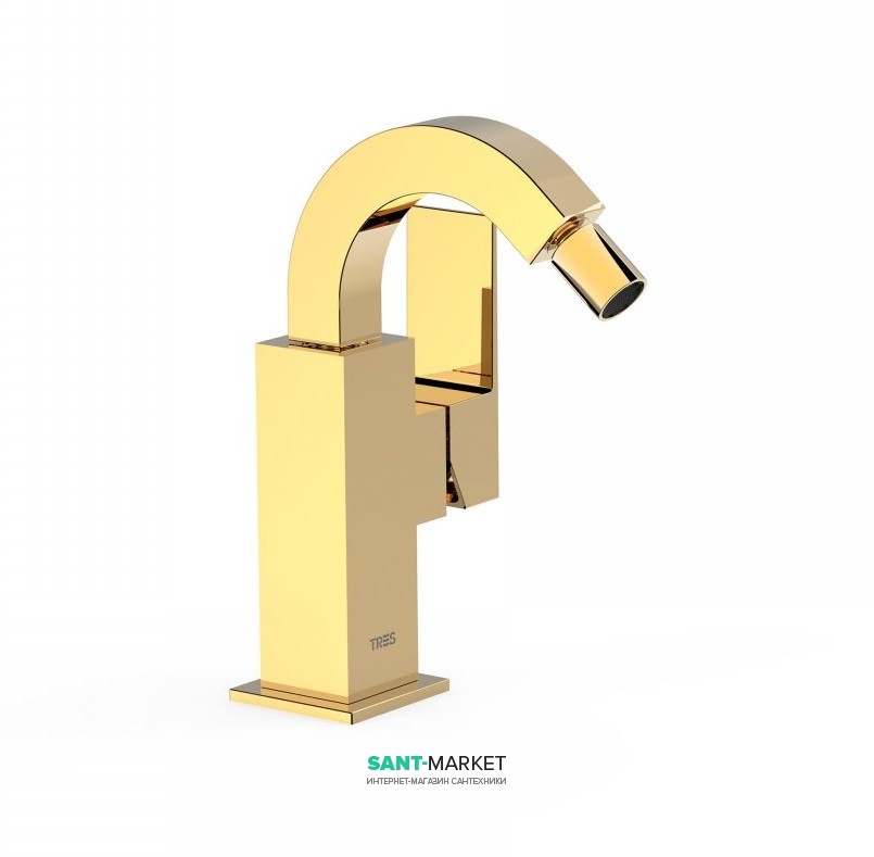 Смеситель для биде Tres Cuadro colors однорычажный с поворотным изливом золото 00612402OR