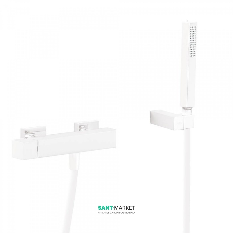 Змішувач для душу Tres Cuadro colors одноважільний з ручним душем білий матовий 00716703BM