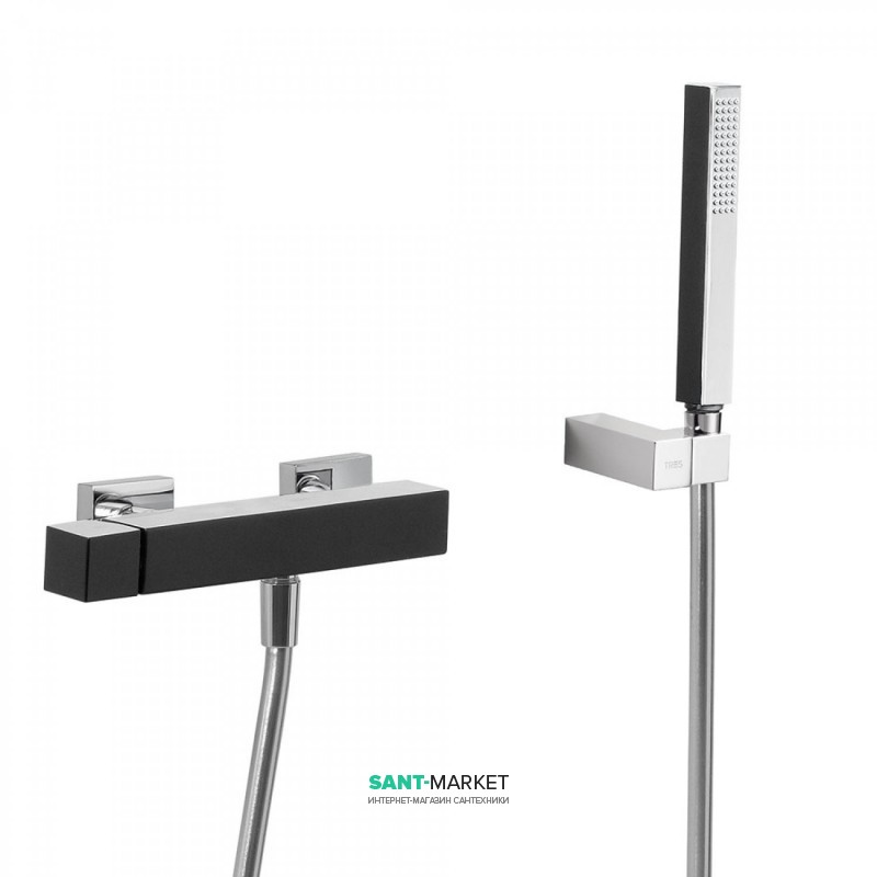 Змішувач для душу Tres Cuadro colors одноважільний з ручним душем чорний/хром 607167
