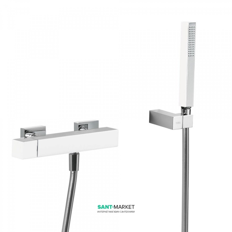 Смеситель для душа Tres Cuadro colors однорычажный с ручным душем белый/хром 407167