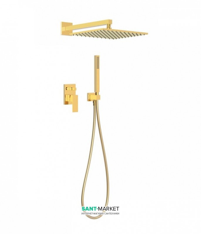 Душевая система Tres Cuadro colors с верхним и ручным душем золото 00698002OR