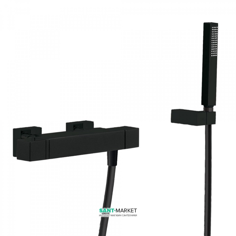 Змішувач для душу термостатичний Tres Cuadro colors з ручним душем чорний матовий 007164039NM