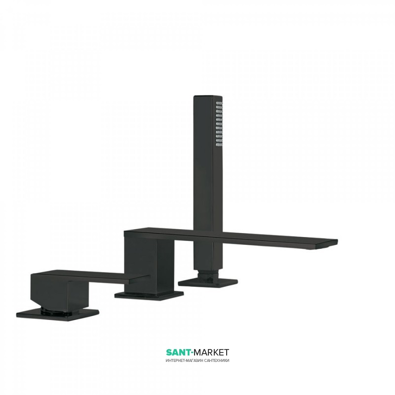 Смеситель для ванной Tres Cuadro colors однорычажный с ручным душем монтаж на борт ванны черный матовый 00616105NM