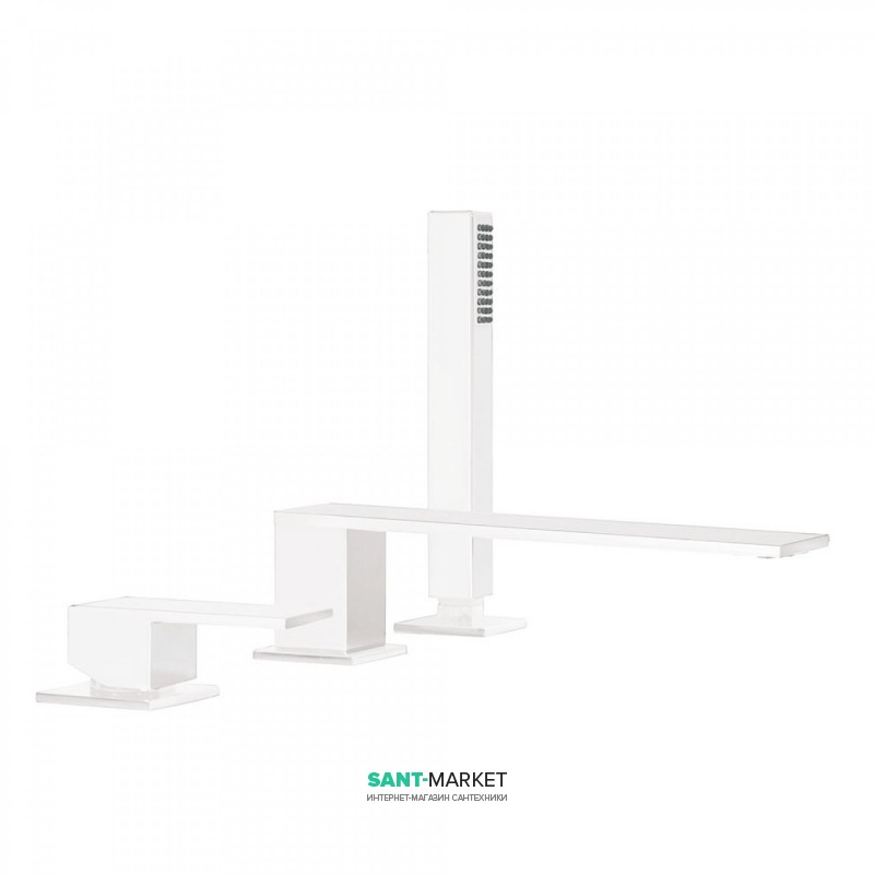Змішувач для ванної Tres Cuadro colors одноважільний з ручним душем монтаж на борт ванни білий матовий 00616103BM