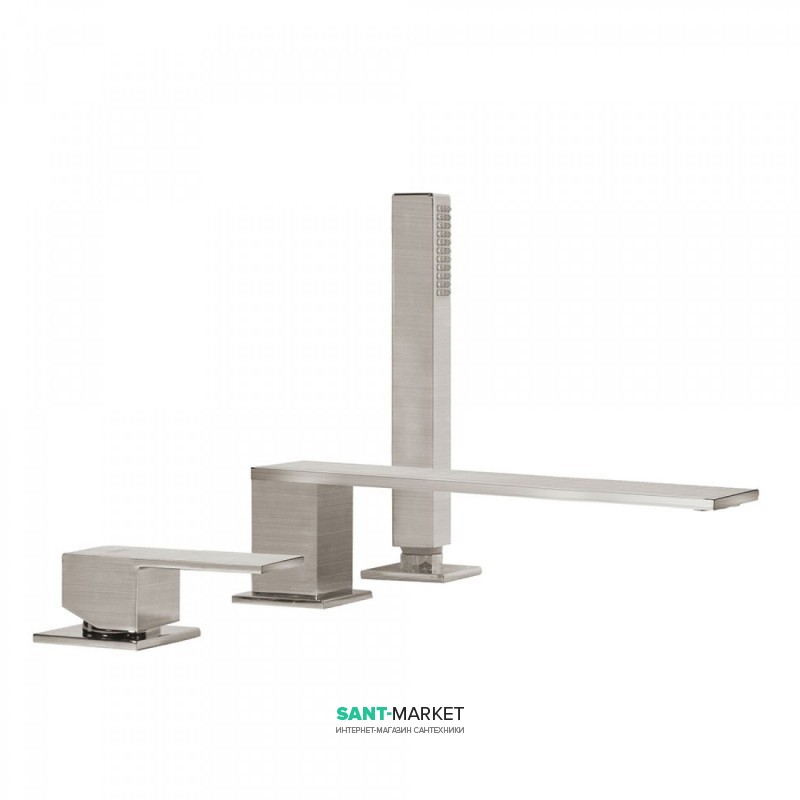 Змішувач для ванної Tres Cuadro colors одноважільний з ручним душем монтаж на борт ванни сталь 00616103AC