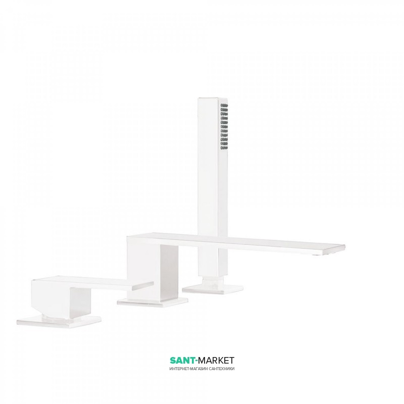 Змішувач для ванної Tres Cuadro colors одноважільний з ручним душем монтаж на борт ванни білий матовий 00616105BM