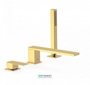 Смеситель для ванной Tres Cuadro colors однорычажный с ручным душем монтаж на борт ванны золото 00616103OR