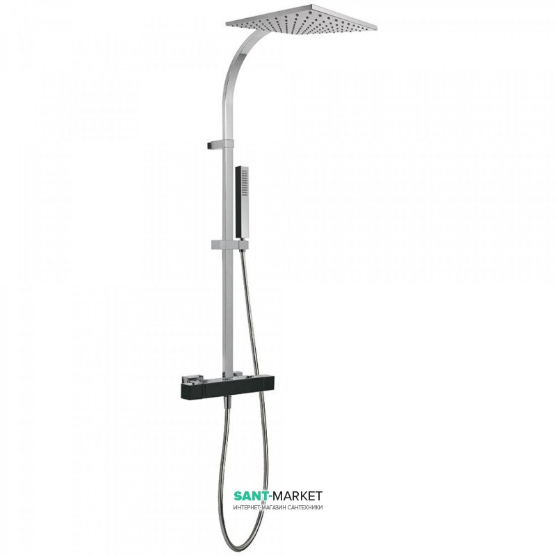 Душевая стойка Tres Cuadro colors с термостатом верхним и ручным душем черный/хром 607395