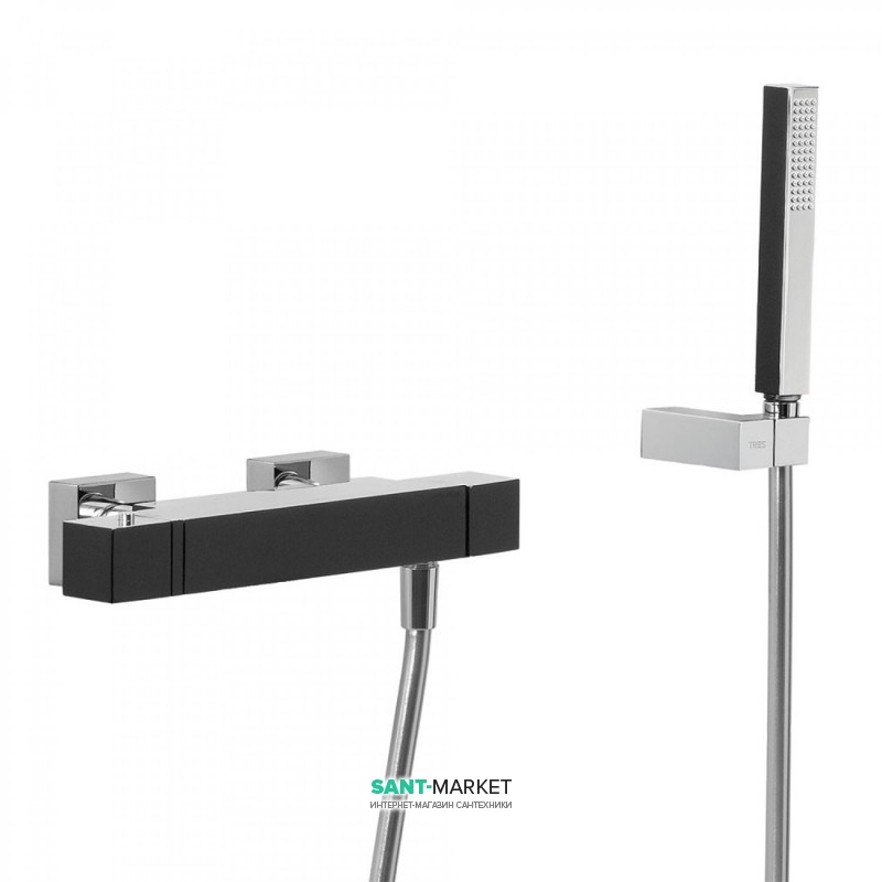 Смеситель для душа термостатический Tres Cuadro colors с ручным душем черный/хром 6071649