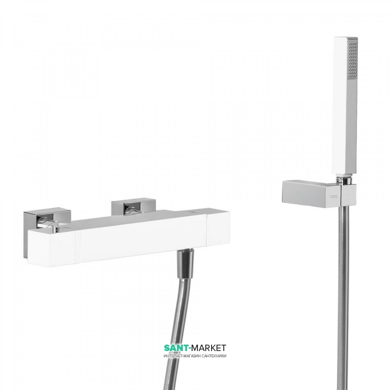 Змішувач для душу термостатичний Tres Cuadro colors з ручним душем білий/хром 4071649