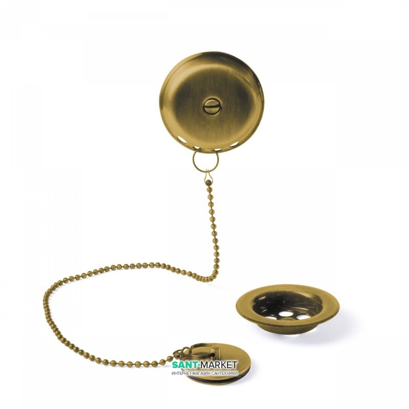 Злив для ванни Tres Ø 70 мм з пробкою для зливу і переливу матове золото 03474501OM