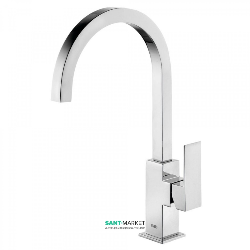 Змішувач для раковини Tres Cuadro Tres одноважільний з виливом 22х22 мм хром 106607