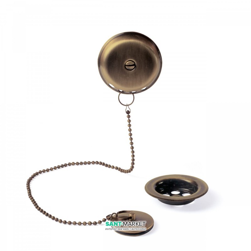 Злив для ванни Tres Ø 70 мм з пробкою для зливу і переливу зістарена латунь матова 03474501LM