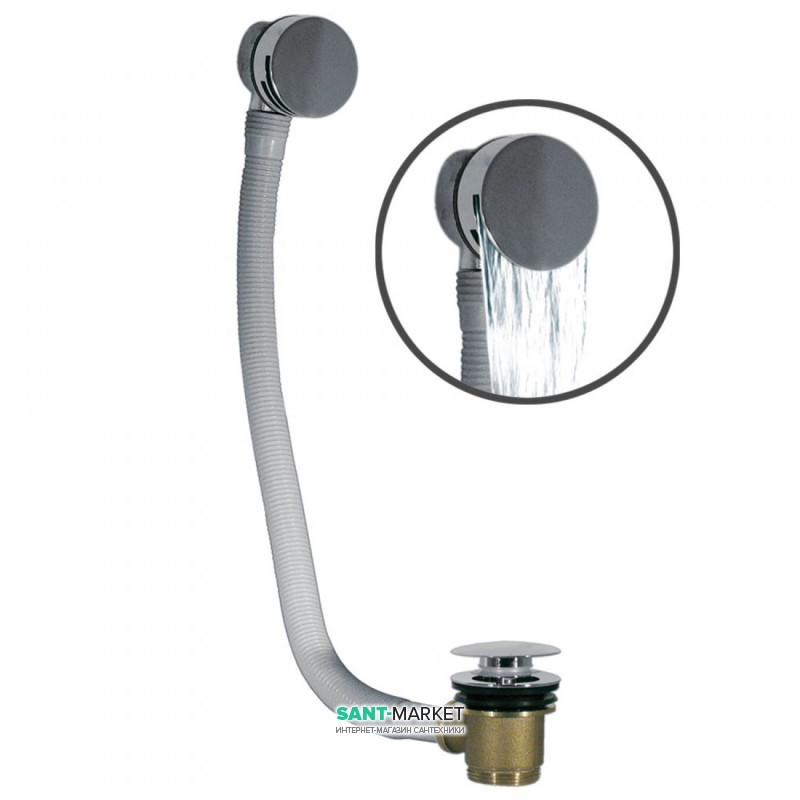 Злив для ванни Tres з переливом і наповнювальним клапаном хром 13453430