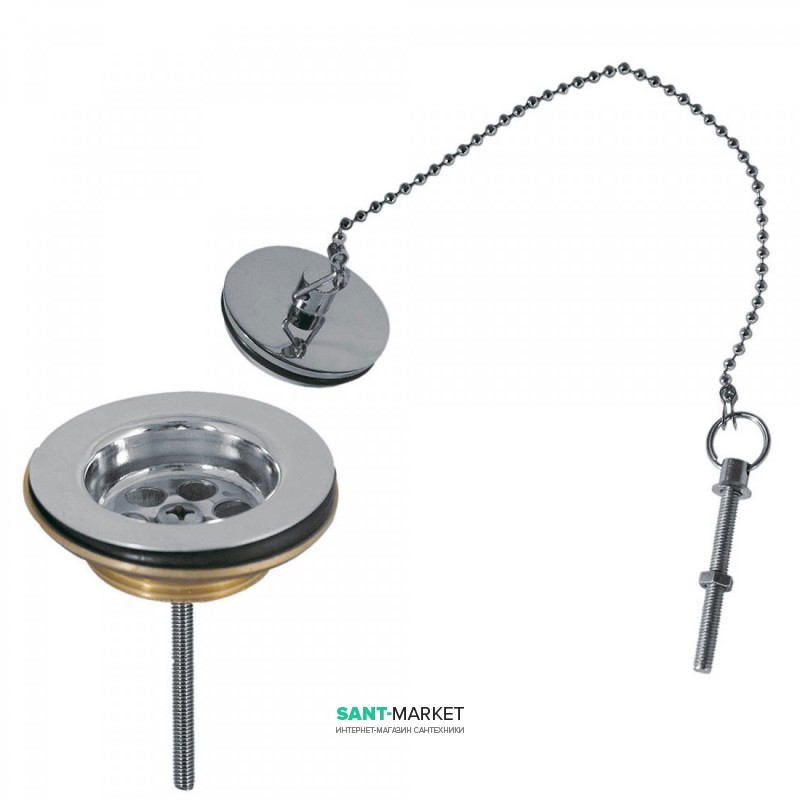 Слив для раковины Tres без водослива с пробкой на цепочке хром 13463910