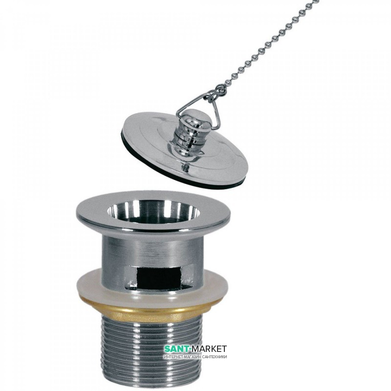 Донный клапан для раковины Tres с пробкой на цепочке хром 13474320